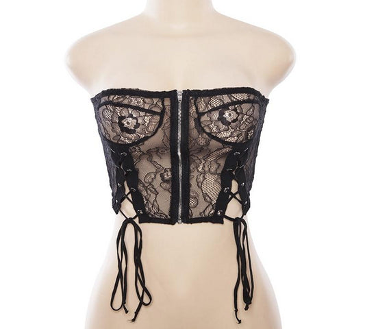 Strapless Black Lace Sleeveless Crop Tops