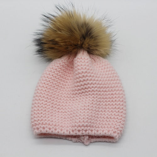 Baby Real Fur Pompom Beanies