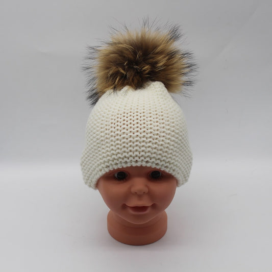 Baby Real Fur Pompom Beanies