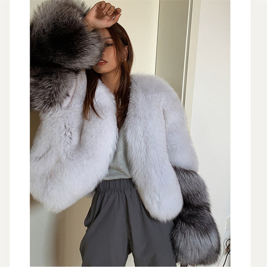 Genuine Silver Fox Fur Short Fluffy Coats