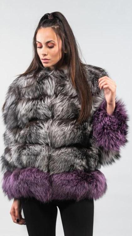 Luxury Silver + Purple Real Fox Fur Thick Coat