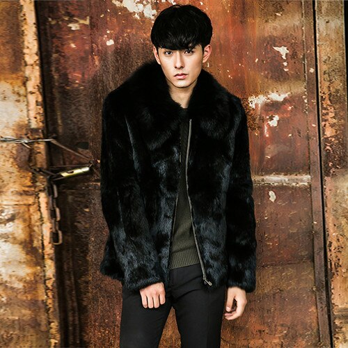 Natural Black Short Rex Rabbit Fur With Fox Fur Collar/Hood