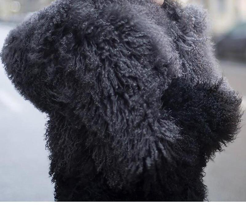 Luxury Natural Lamb Fur Hooded Coat