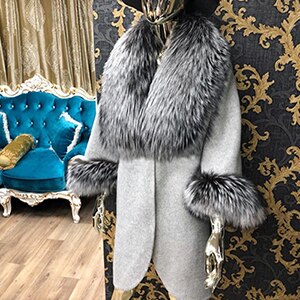 Natural Woolen With Thick Fox Fur Collar/Cuffs Coats