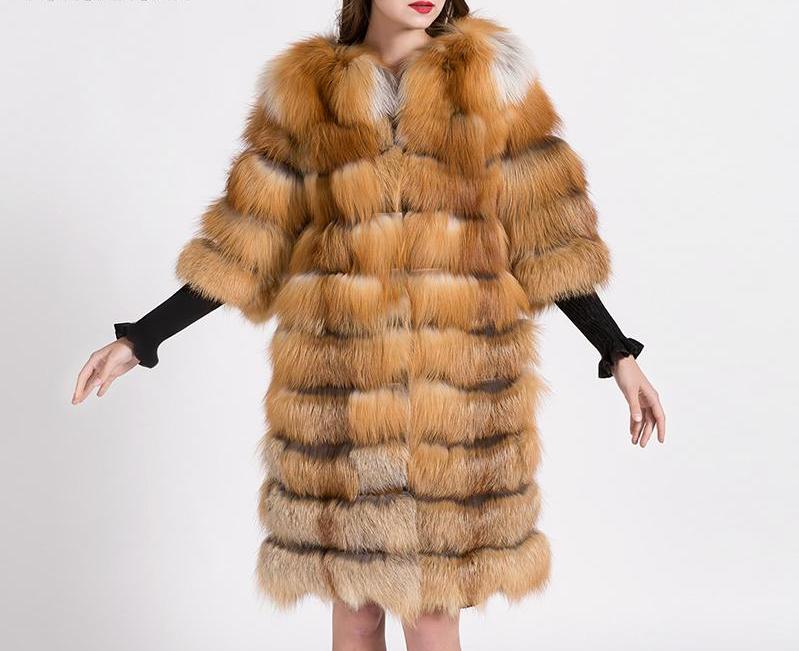 Real Natrual Red Fox Fur Full Pelt Long Coat