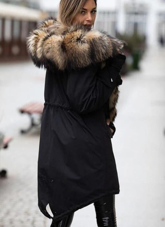 Real Red Fox Fur Parkas Rabbit Fur Liner Long Waterproof Coat