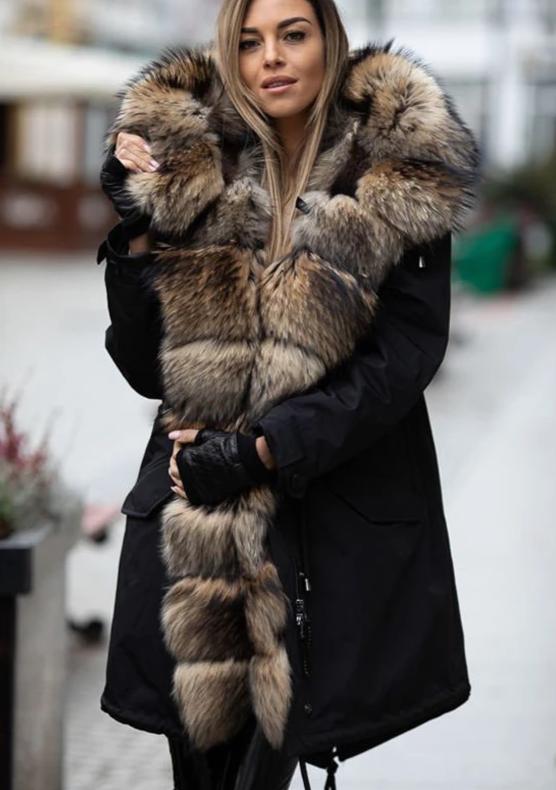Real Red Fox Fur Parkas Rabbit Fur Liner Long Waterproof Coat