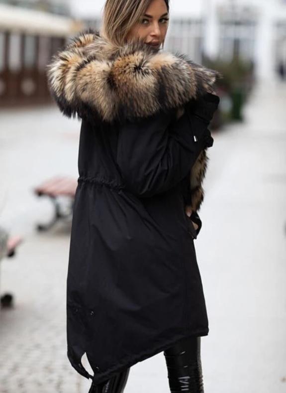Real Red Fox Fur Parkas Rabbit Fur Liner Long Waterproof Coat