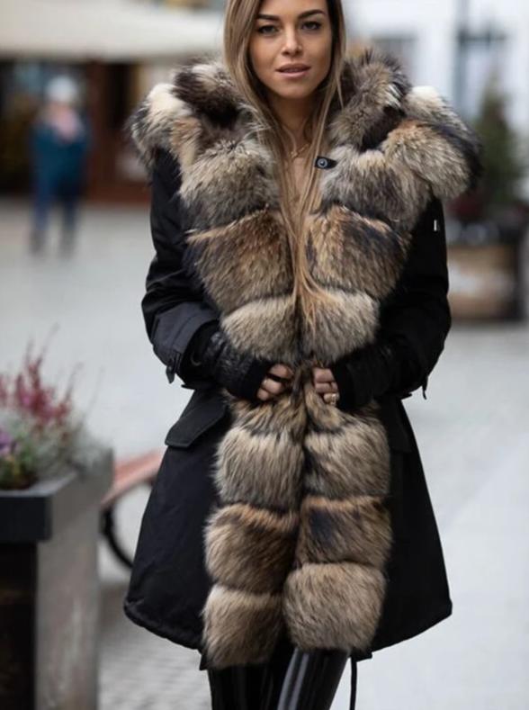 Real Red Fox Fur Parkas Rabbit Fur Liner Long Waterproof Coat