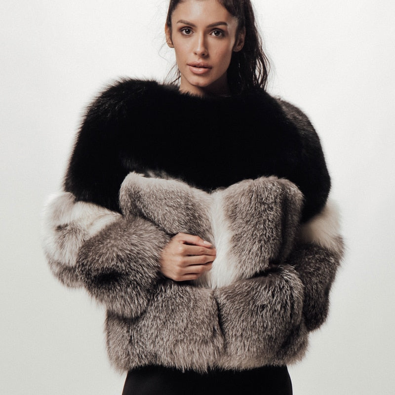 Real Red Fox Fur Full Pelt Patchwork Short Coats
