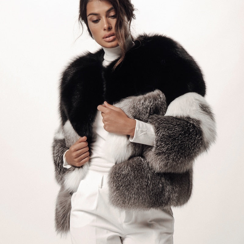 Real Red Fox Fur Full Pelt Patchwork Short Coats