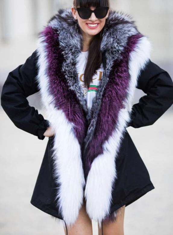 3 Tone Real Silver Fox Fur Collar/Parka Rabbit Fur Liner Coats