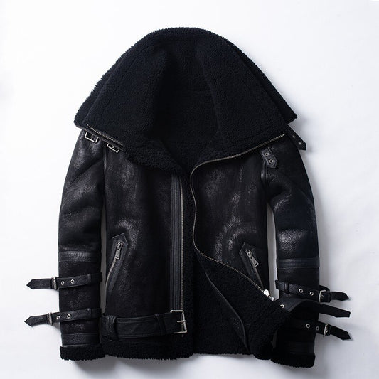 Genuine Leather Real Fur Double Lapel Coats