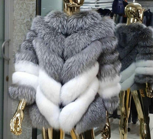 Silver & White Fox Fur Medium Coat