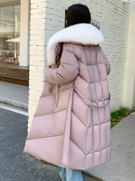 Luxury Goose Down Real Fur Collar Long Puffer Jackets