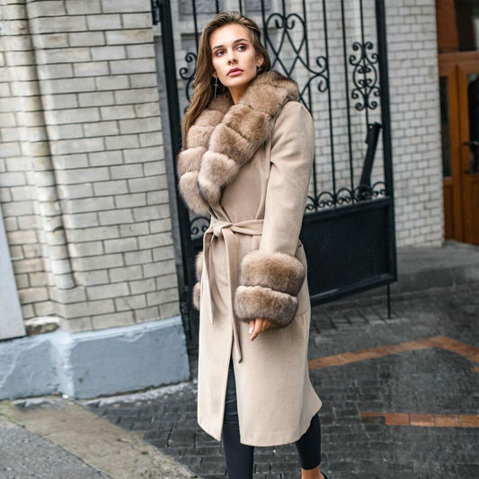 Cashmere Trench Coats Real Fur Collar & Cuffs