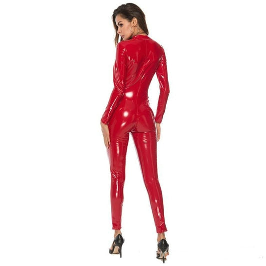 PU Leather Open Crotch With Zipper Jumpsuits