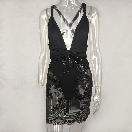 Strapless Backless Deep V Chic Sequin Bandage Dresses