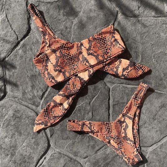 Snake Print Single Shoulder Strap Summer Romper Bandage