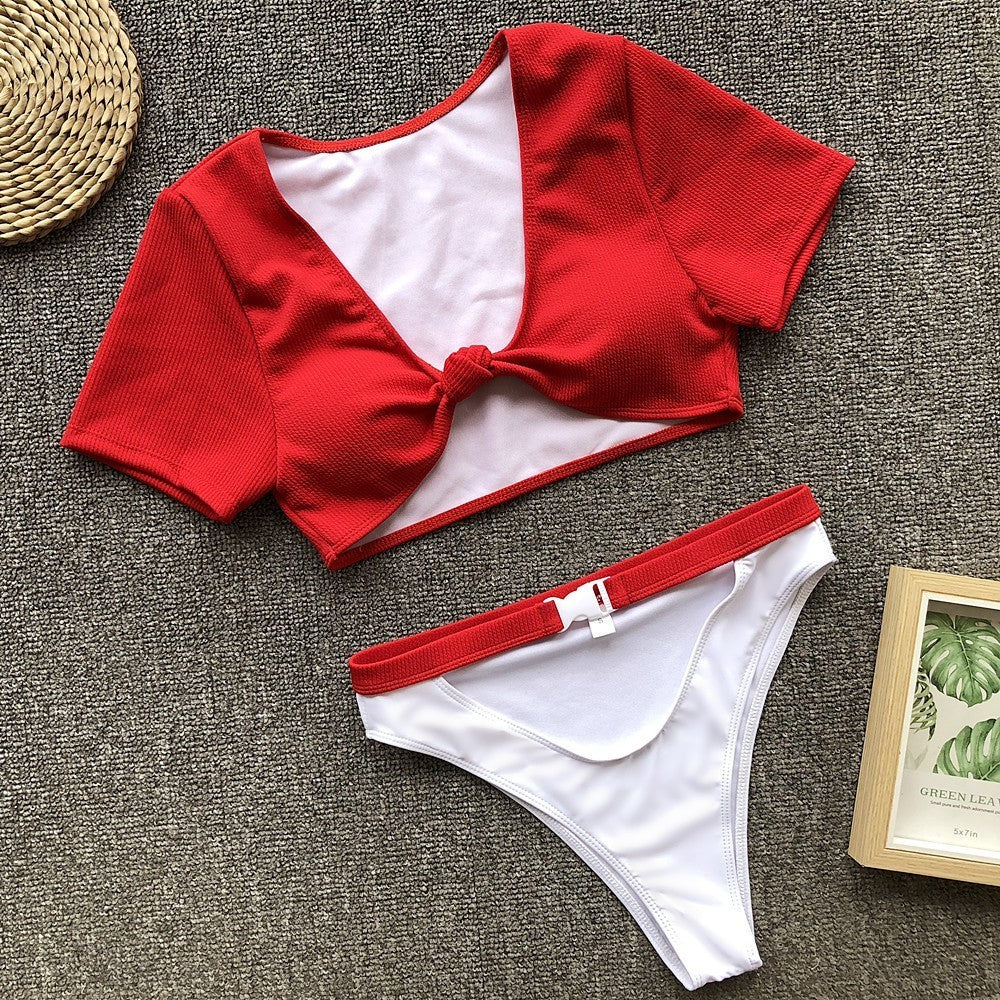 Short Sleeve Knot Waist Buckle 2 Piece Sets