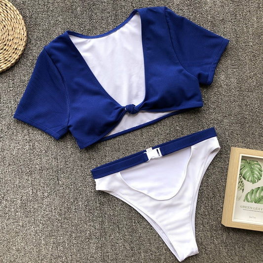 Short Sleeve Knot Waist Buckle 2 Piece Sets