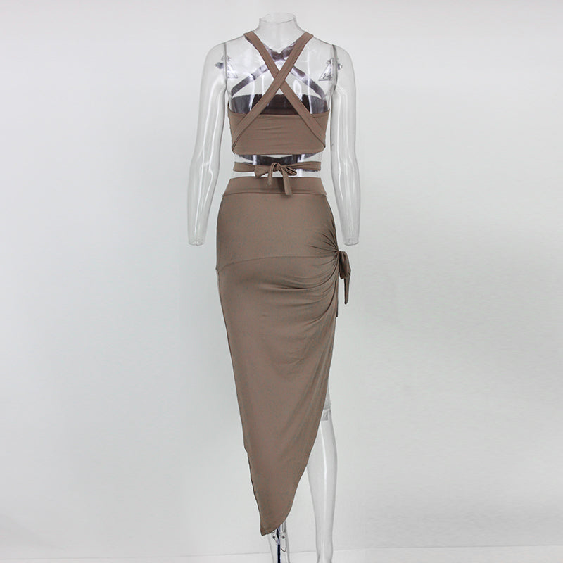 Irregular Split Halter Dress 2 Pcs