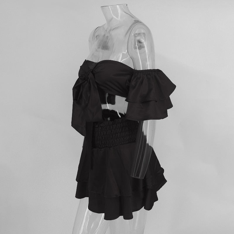 V Neck Ruffle Bow Tie Crop Top and Skirt Sets