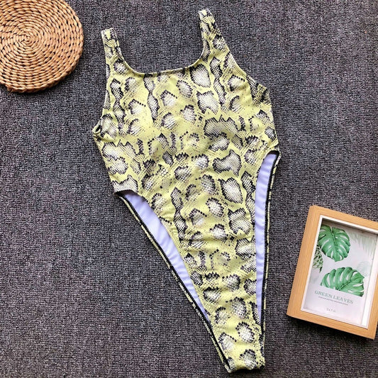 Snake Print High Cut Chain Bodysuits