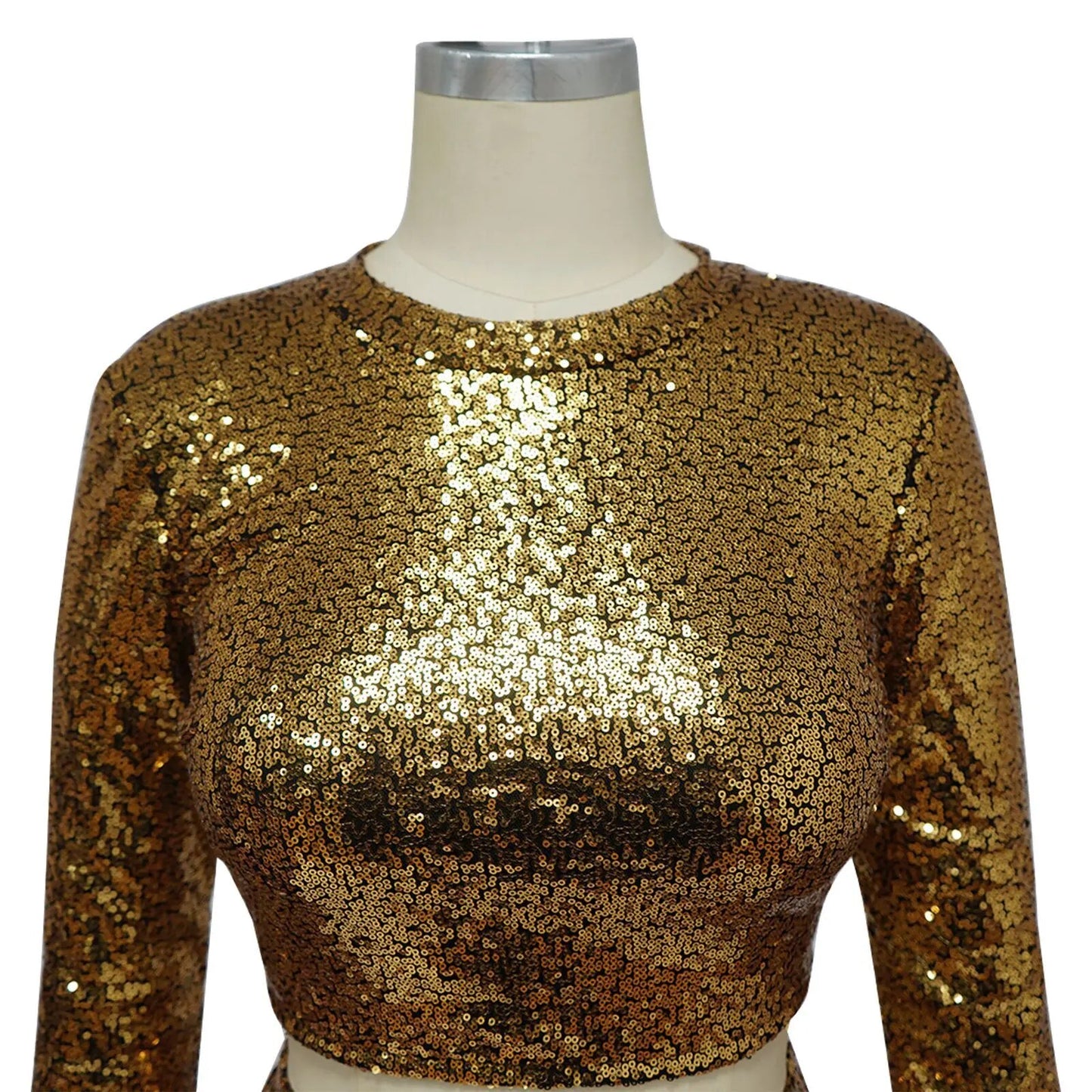 Sequins O-neck Crop Top & Maxi Skirt Sets