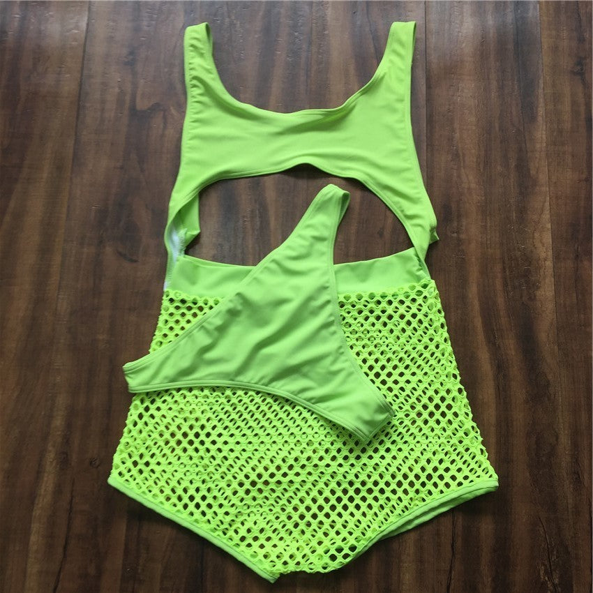 Neon Fishnet High Waisted Thong Monokini Sets