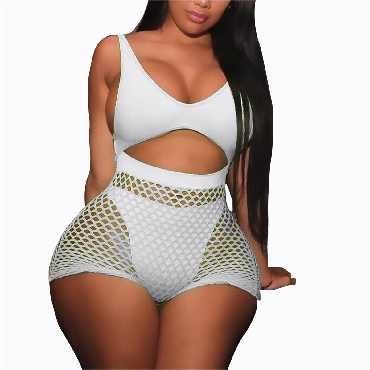 Neon Fishnet High Waisted Thong Monokini Sets