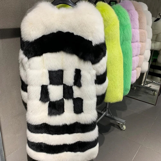 Bar Checker Real Fox Fur Coats