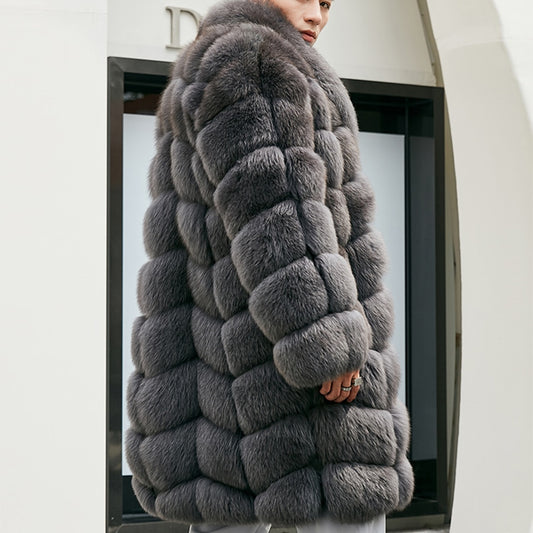 Genuine Long Square Pattern Fur Coats