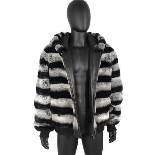 Real Rex Rabbit Fur Hooded Bomber