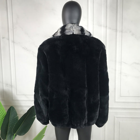 Black Real Rabbit Fur Big Collar & Trim Coats