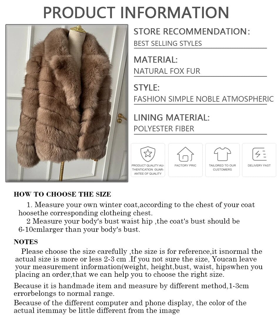 Natural Real Fox Fur Coats Turn-down Collar