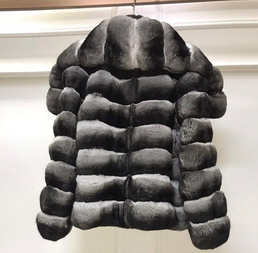 Rex Rabbit Fur Big Turndown Collar Coat