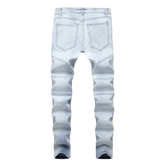 Distressed Bleached Washed Ripped Moto Jeans