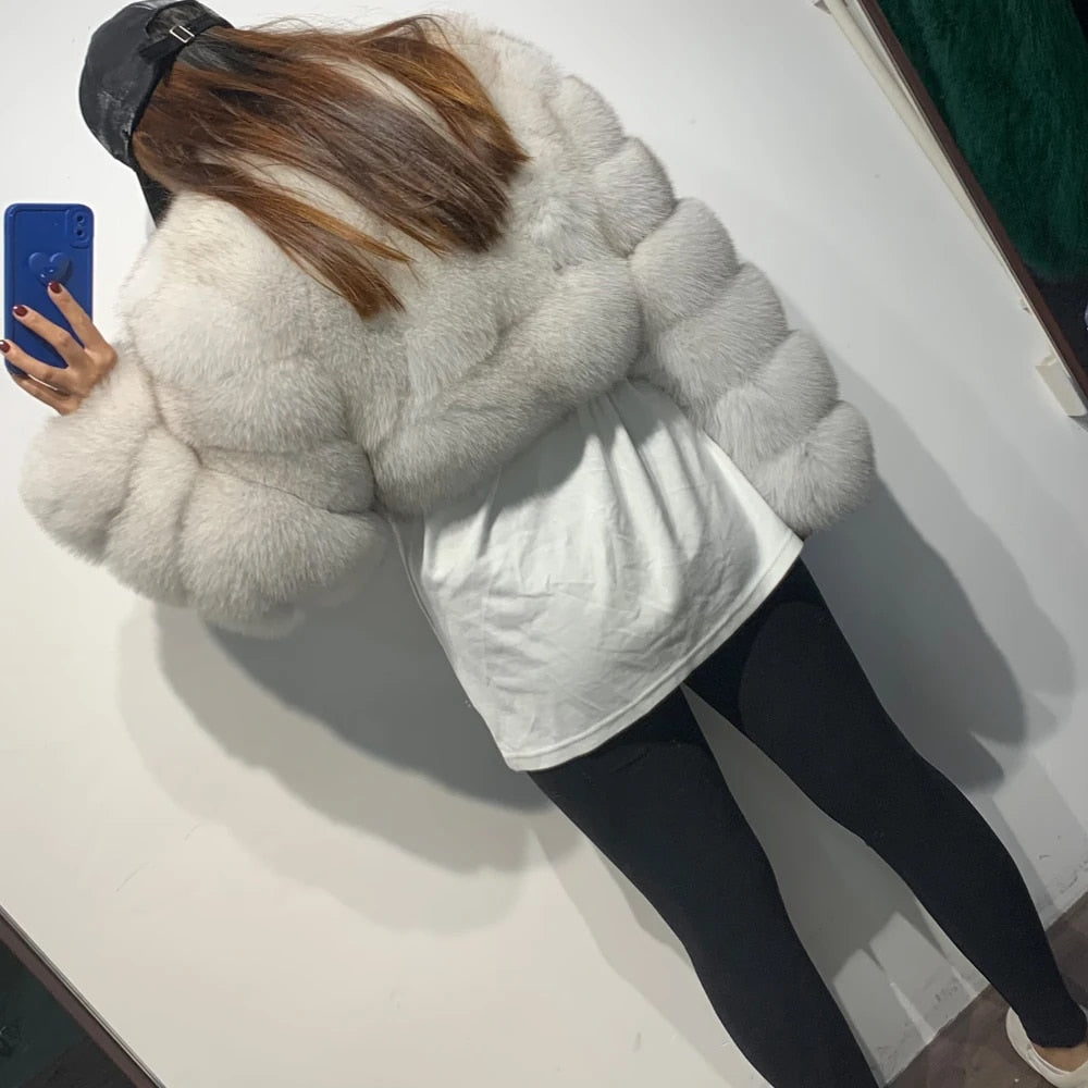 Pattern Real Fox Fur Coats Short