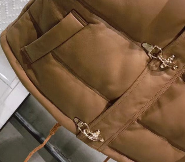 Genuine Leather Sleeveless Duck Down Crop Jacket