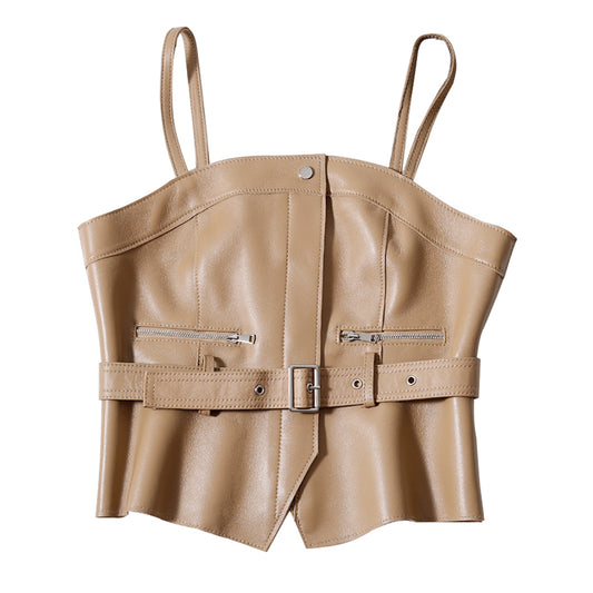 Genuine Leather Tube Strap Crop Tops