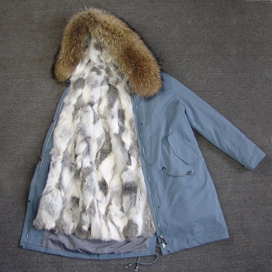 Genuine Rabbit Fur Lining Long Parka Coats