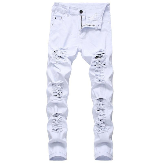 Straight Multi Hole Distressed Denim Jeans