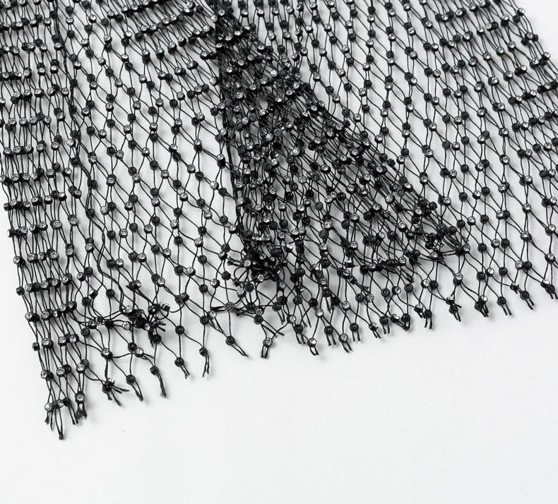 Rhinestone Netting High Waist Black Pants