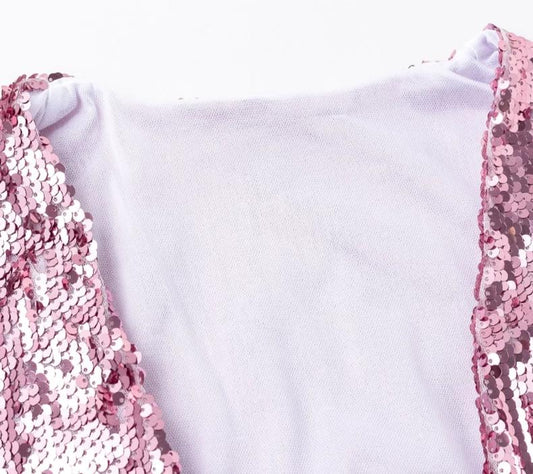 Metallic Sequin Deep V Loose Sleeve Bodysuits