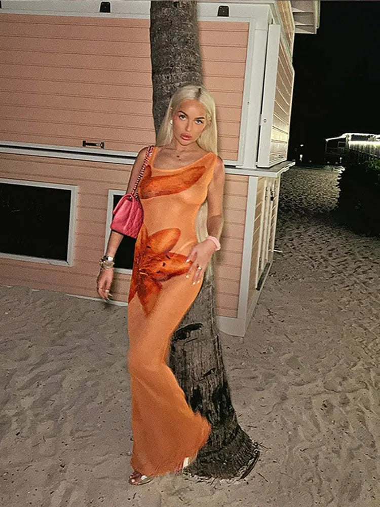 Hollow Out Backless Sleeveless Maxi Dresses