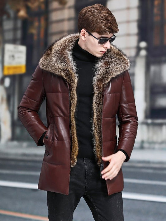Genuine Leather Real Fox Fur Collar Down Jackets