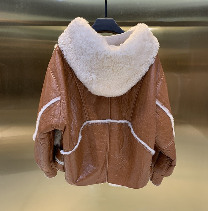 Genuine Leather Jacket Shearling Hoodie