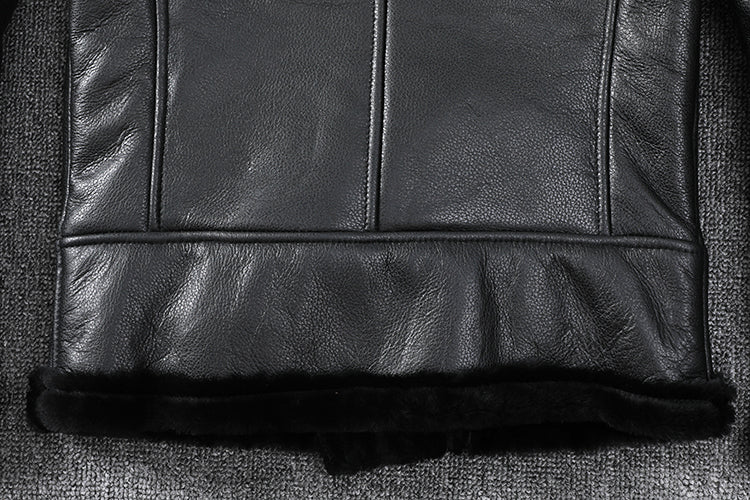 Genuine Leather Moto Jacket Real Wool Lining