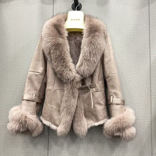 Genuine Leather Fur Collar Short Coats
